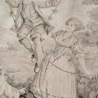 Vintage Tapestry Picnic Swinging Dogs Children Dancing 28x60