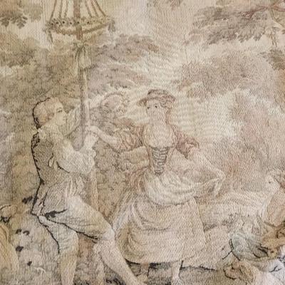 Vintage Tapestry Picnic Swinging Dogs Children Dancing 28x60