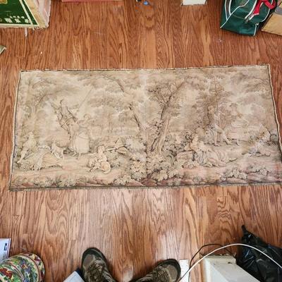 Vintage Tapestry Picnic Swinging Dogs Children Dancing 28x60