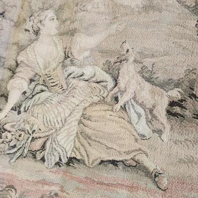 Vintage Tapestry Picnic Swinging Dogs Children Dancing 28x60