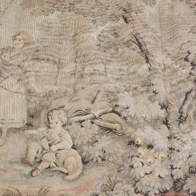 Vintage Tapestry Picnic Swinging Dogs Children Dancing 28x60