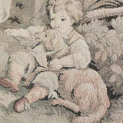 Vintage Tapestry Picnic Swinging Dogs Children Dancing 28x60