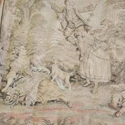Vintage Tapestry Picnic Swinging Dogs Children Dancing 28x60
