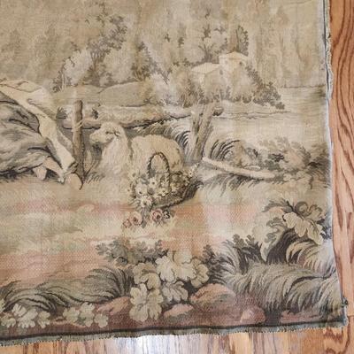 French Tapestry Man Woman Sheep in Field 39"x47"