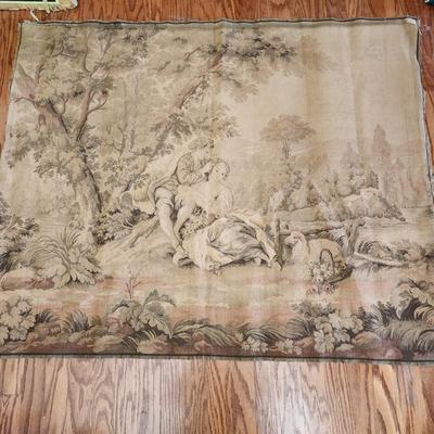 French Tapestry Man Woman Sheep in Field 39"x47"