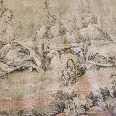 French Tapestry Man Woman Sheep in Field 39"x47"