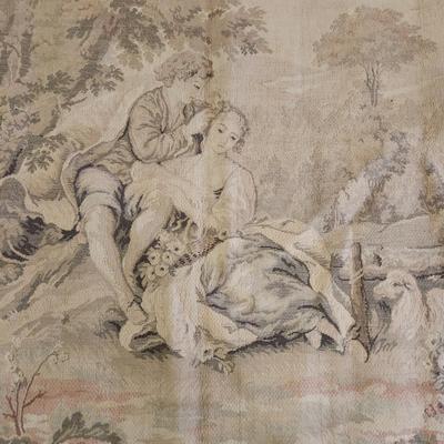 French Tapestry Man Woman Sheep in Field 39"x47"