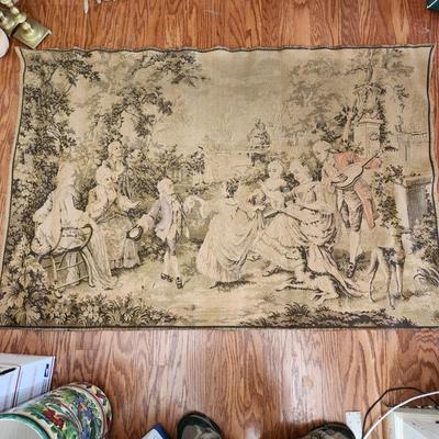 French Tapestry Outdoor Party Dogs Music Dancing 55x38