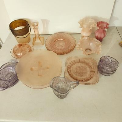 Vintage Glass Box Lot Depression Pink & Purple Glass