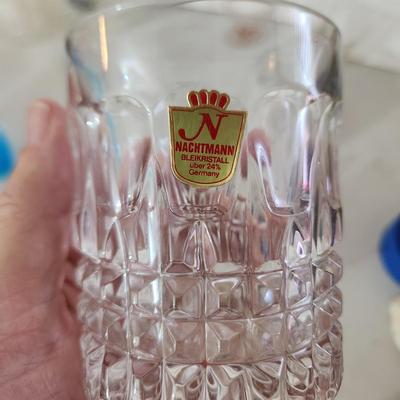 Large Box lot of Vintage Glass Cut Crystal Blue Hobnail and more