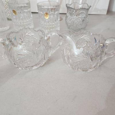 Large Box lot of Vintage Glass Cut Crystal Blue Hobnail and more