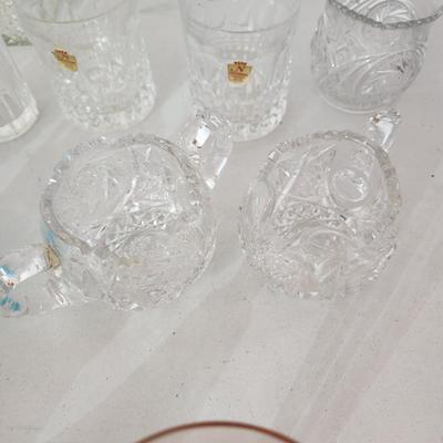 Large Box lot of Vintage Glass Cut Crystal Blue Hobnail and more