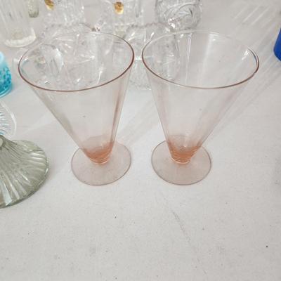 Large Box lot of Vintage Glass Cut Crystal Blue Hobnail and more