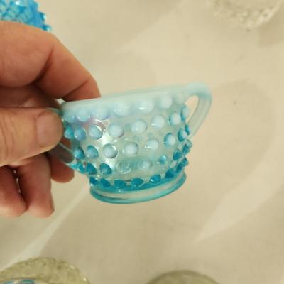 Large Box lot of Vintage Glass Cut Crystal Blue Hobnail and more