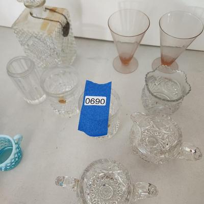 Large Box lot of Vintage Glass Cut Crystal Blue Hobnail and more