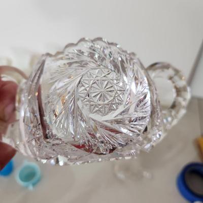 Large Box lot of Vintage Glass Cut Crystal Blue Hobnail and more