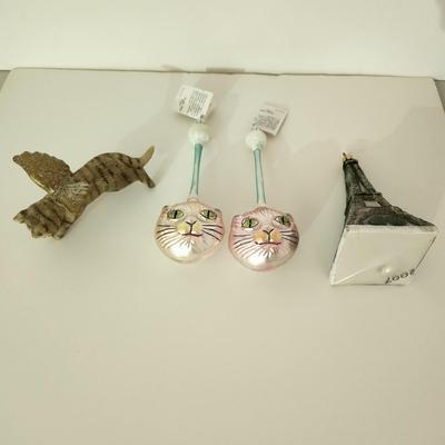 Christmas Ornaments 2 Christopher Radko Cats , Eiffel tower,