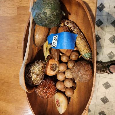 Monkeypod wood Bowl w Faux Fruit