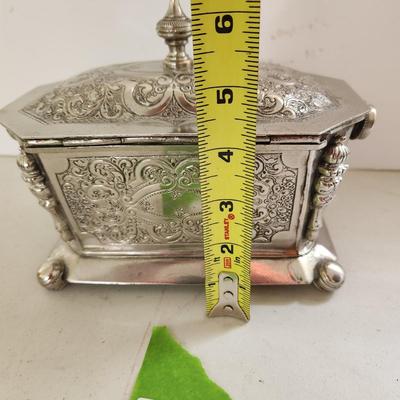 Vintage Metal Engraved Jewelry Tea Box Middle East