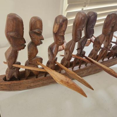 Vintage 9 Man African Dragon Boat Canon Tribal Art