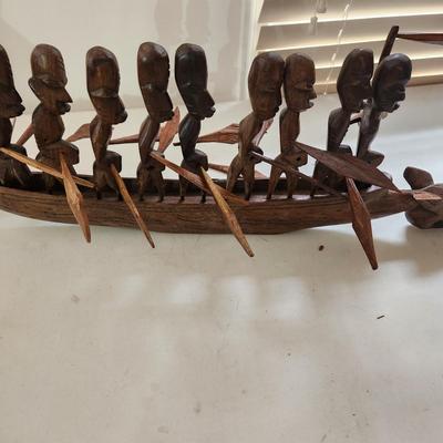 Vintage 9 Man African Dragon Boat Canon Tribal Art