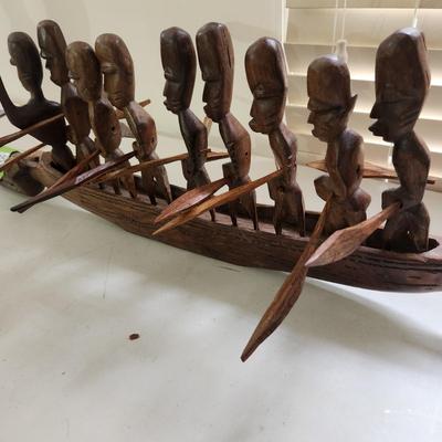 Vintage 9 Man African Dragon Boat Canon Tribal Art