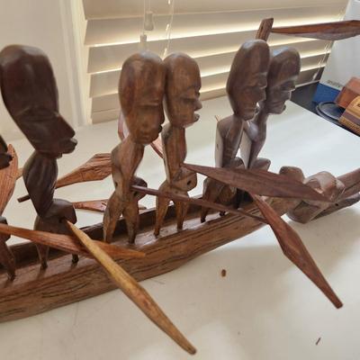 Vintage 9 Man African Dragon Boat Canon Tribal Art