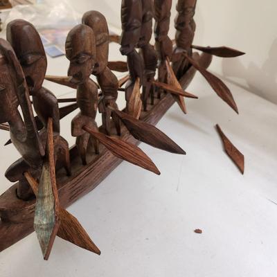Vintage 9 Man African Dragon Boat Canon Tribal Art