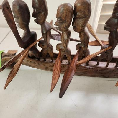 Vintage 9 Man African Dragon Boat Canon Tribal Art