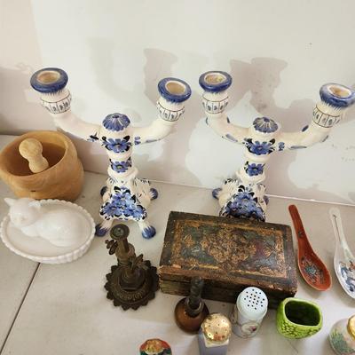 Large Collectable Lot USA Pottery, Brazil Candle Holders, Milk glass and more