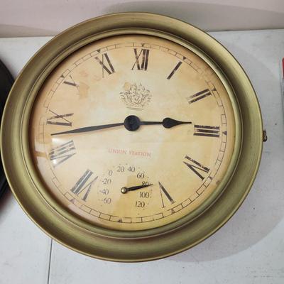 2 Wall Patio Clocks Working 1 is 2 Sided with temperature
