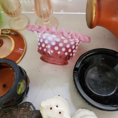 Mixed Collectable Lot Lamp Shade Piggy Bank Clock Glassware Las Vegas Fairies