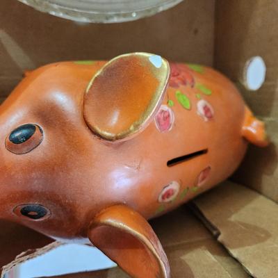 Mixed Collectable Lot Lamp Shade Piggy Bank Clock Glassware Las Vegas Fairies