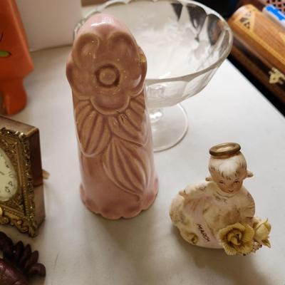 Mixed Collectable Lot Lamp Shade Piggy Bank Clock Glassware Las Vegas Fairies