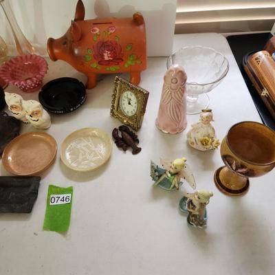Mixed Collectable Lot Lamp Shade Piggy Bank Clock Glassware Las Vegas Fairies