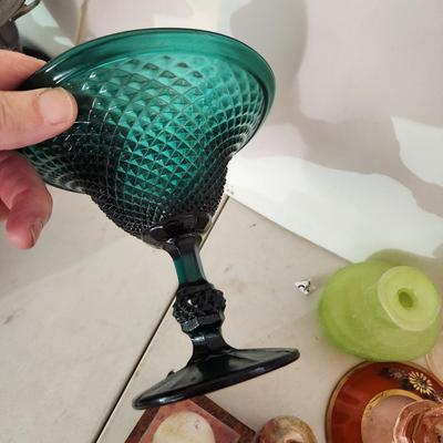 Mixed Collectable Lot Lamp Shade Piggy Bank Clock Glassware Las Vegas Fairies