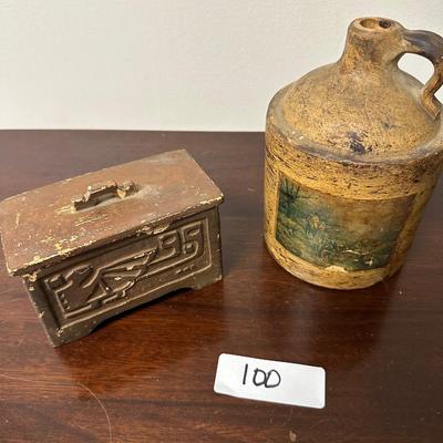 POTTERY JUG & LIDDED BOX
