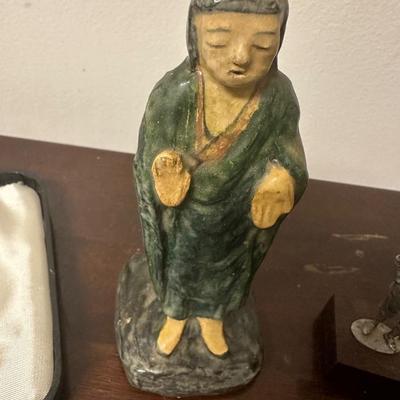 CHINESE POTTERY MALE FIGURE, MARBLES, TRAMP ART & MORE!