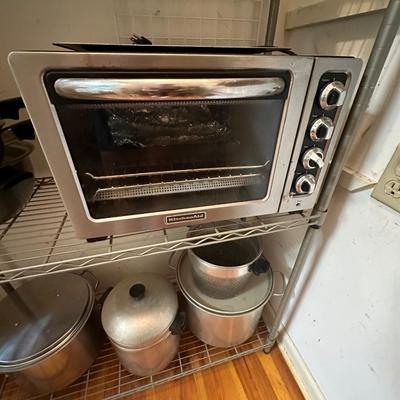 METAL SHELF WITH MISC POTS