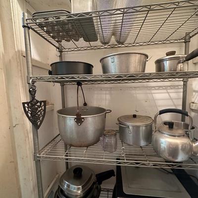 METAL SHELF WITH MISC POTS
