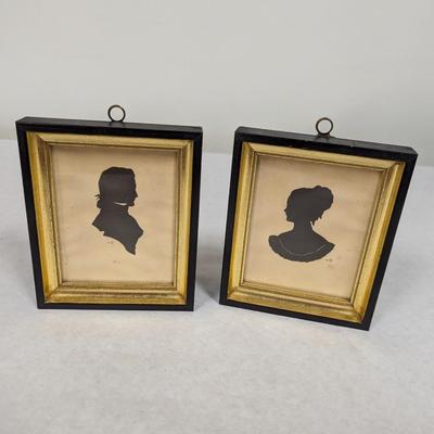 Marked Vintage Pair Framed Cut Paper Cameo Silhouette Portraits