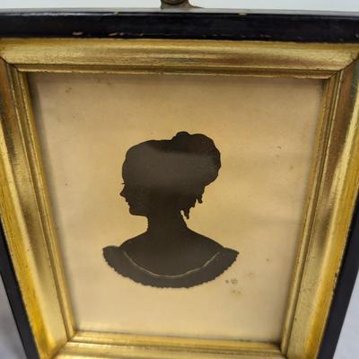 Marked Vintage Pair Framed Cut Paper Cameo Silhouette Portraits