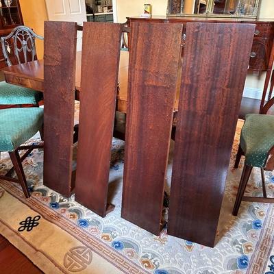 Mahogany Inlaid Crotched Mahogany Table ~ 10 Chairs & 4 Leaves ~ *Please Read Full Details
