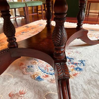 Mahogany Inlaid Crotched Mahogany Table ~ 10 Chairs & 4 Leaves ~ *Please Read Full Details