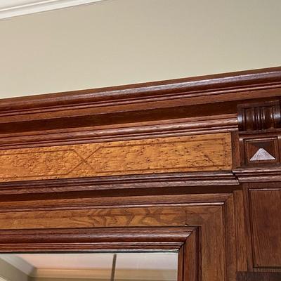 1897 ~ Inlaid Oak Pier Mirror With Marble Top Base ~ Germany