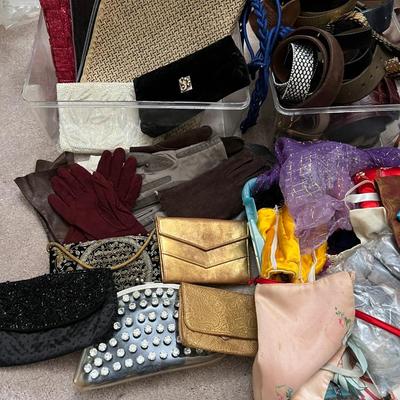HUGE Lot Mixed Womens Accessories - Purses, Scarves, Belts, Gloves, Vintage