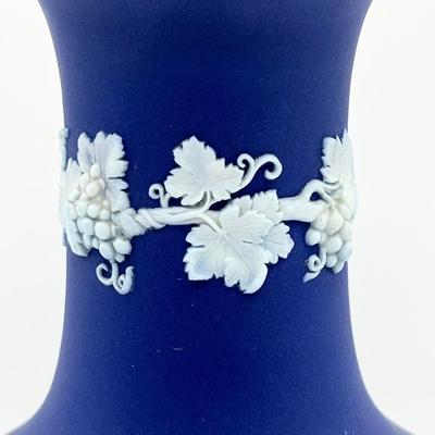WEDGEWOOD ~ 8” Cobalt Blue Jasperware Cameo Vase