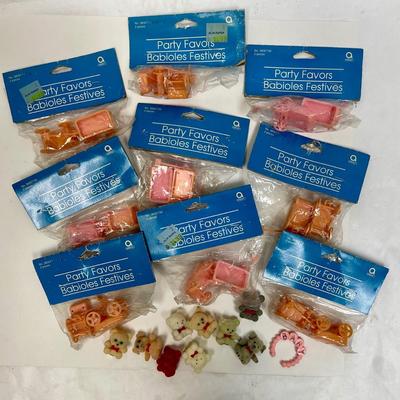 Cake Toppers Party Favors - Baby Wagons Buggies, flocked bears, baby bracelet