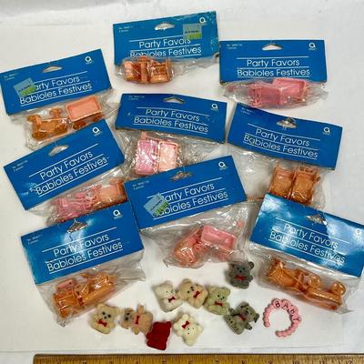 Cake Toppers Party Favors - Baby Wagons Buggies, flocked bears, baby bracelet