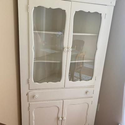Vintage all wood white corner cupboard